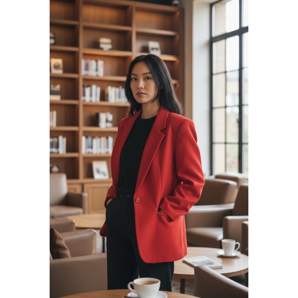 "Requirements" Womens Red Wool Blazer SZ 10 Office Professional Christmas Party